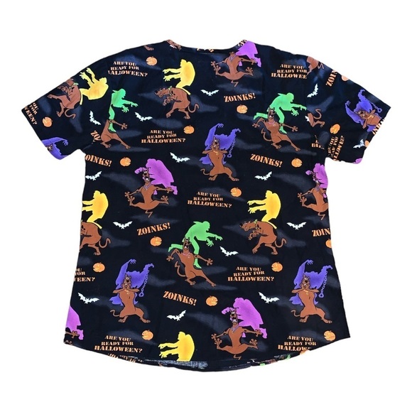 Scooby-Doo! Halloween scrub top small pockets black medical creepy bats fall - Picture 2 of 9